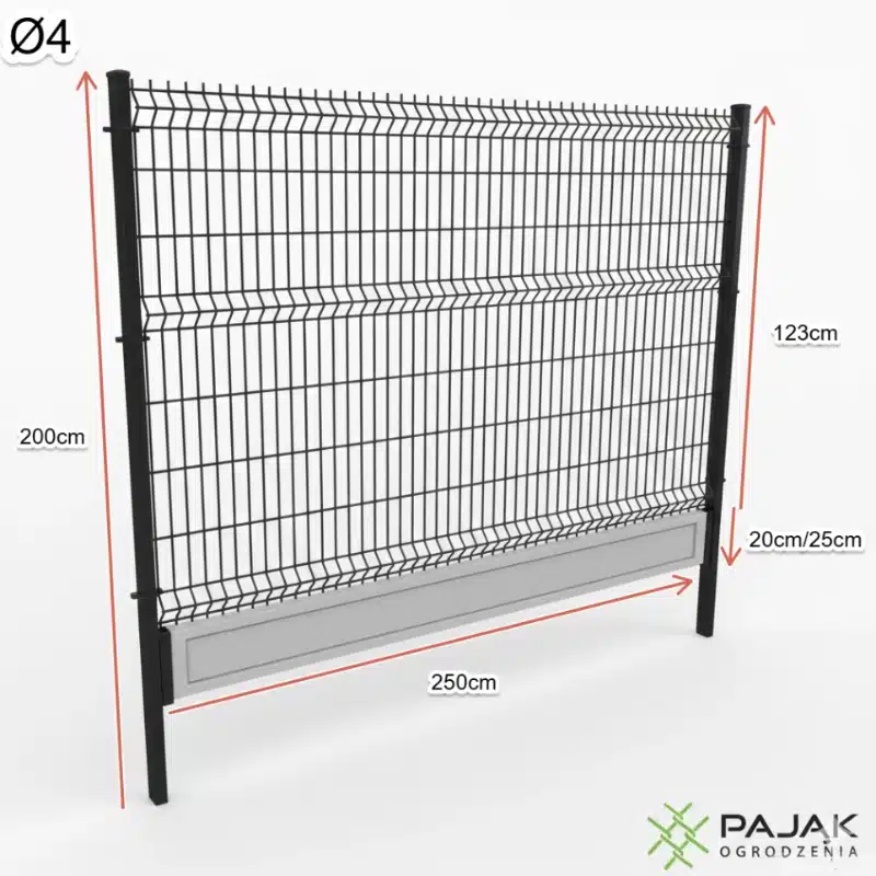 Kompletny zestaw 50mb ogrodzenia panelowego 123cm, Fi4, z podmurówką h20/h25